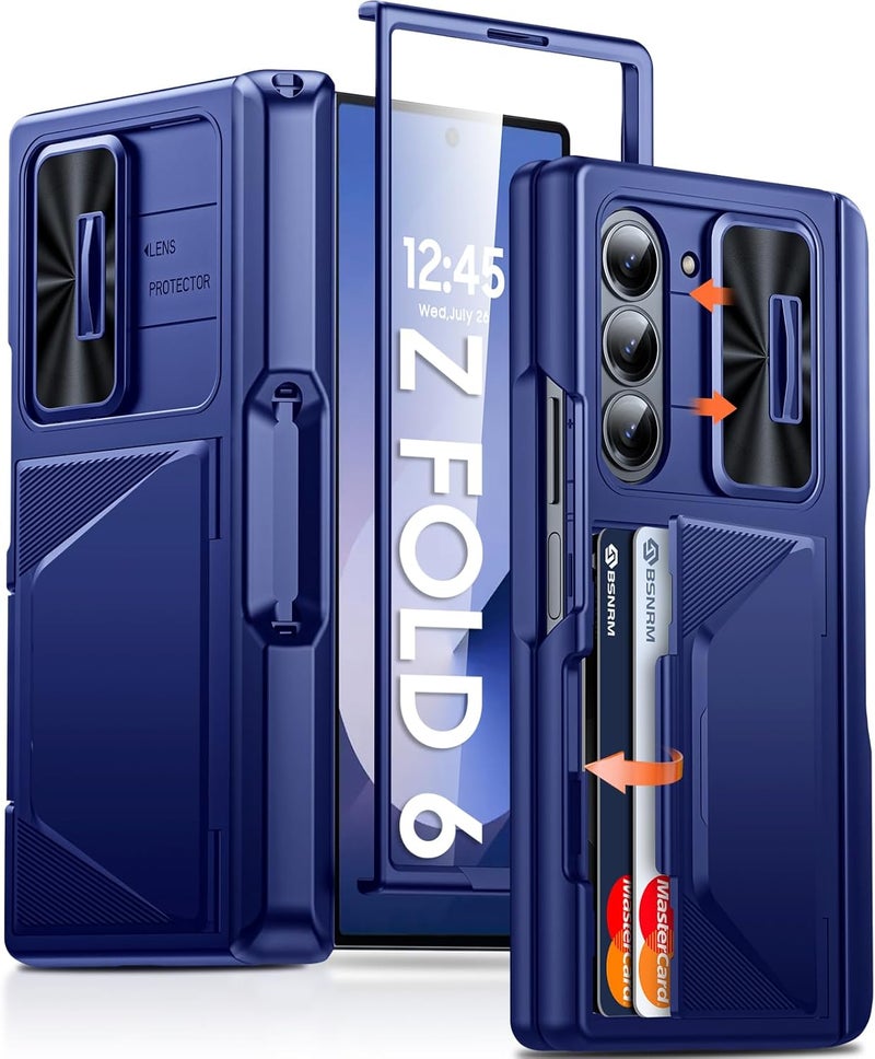 BSNRM for Samsung Galaxy Z Fold 6 Case with Card Holder RFID Blocking & S Pen Holder& Slide Camera Cover& Hinge Protection& Full-Body Rugged Shockproof Wallet Case for Galaxy Z fold 6,Sapphire Blue - Image 1